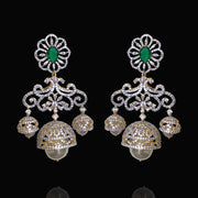 Detachable Diamond Look Bridal Choker + Earrings with Pearls in Gold Polish