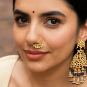 Royal Midnight Blue Polki Chandbali Earrings with Pearl and Bead Detailing