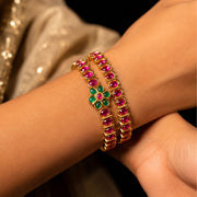 Ruby Emerald Openable Kada Bangle with Gold Polish