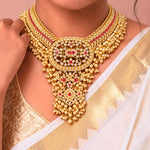 Grand South Indian Pearl Tussi Bridal Necklace in 92.5 Silver Gold Polish