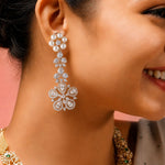 Glamorous Long Earrings with Pearls with Diamond Look

