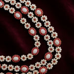 Ruby CZ Diamond Look Long Floral Haram Necklace in 925 Silver