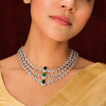 Three-Strand Sparkling CZ Necklace with Emerald Drops