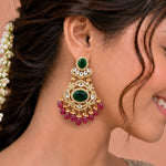 Royal Polki Kundan Emerald & Ruby Chandbali Earrings
