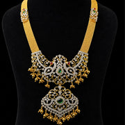 Exquisite Gold Plated Diamond Look Peacock Pendant Chain Haram