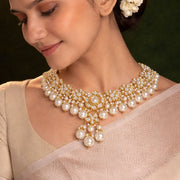 South Indian Polki Look Pearl Rich Short Necklace with Gold Polish Design
