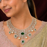 Diamond Look Emerald Bridal Statement Necklace in 92.5 Silver