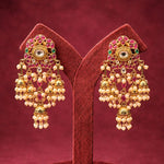 Peacock Kundan Necklace + Earrings Set with Pink & Green Stones and Pearls