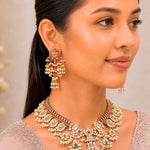 Peacock Kundan Necklace + Earrings Set with Pink & Green Stones and Pearls