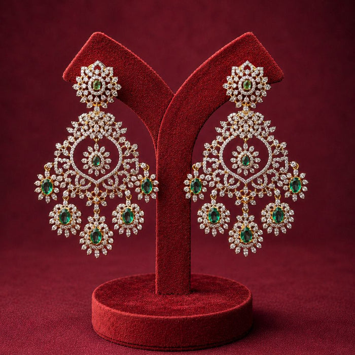 Emerald Diamond Look Bridal Chandelier Earrings in 92.5 Silver