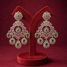Emerald Diamond Look Bridal Chandelier Earrings in 92.5 Silver