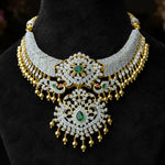 Grand Bridal Tussi Necklace with Peacock Motifs and Emerald Stones in 92.5 Silver