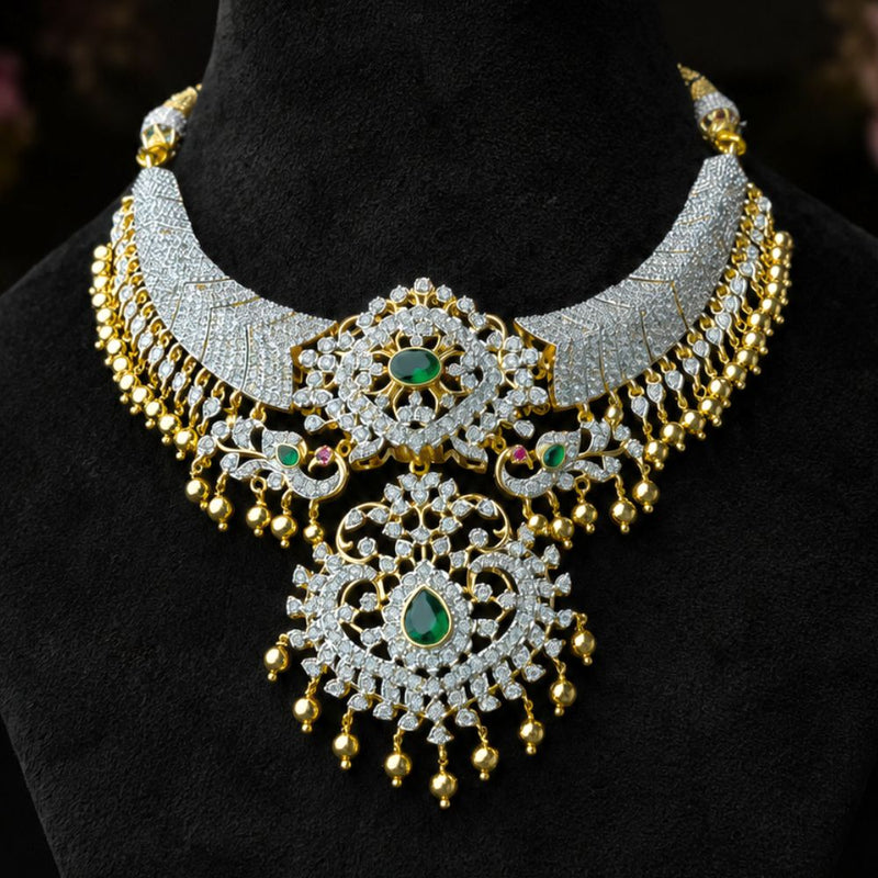 Grand Bridal Tussi Necklace with Peacock Motifs and Emerald Stones in 92.5 Silver