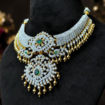 Grand Bridal Tussi Necklace with Peacock Motifs and Emerald Stones in 92.5 Silver