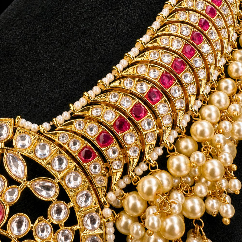 Grand South Indian Pearl Tussi Bridal Necklace in 92.5 Silver Gold Polish