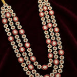 Ruby CZ Diamond Look Long Floral Haram Necklace in 925 Silver