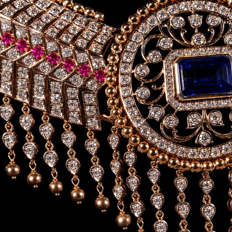South Indian Bridal Tussi Necklace with Diamond Look Finish