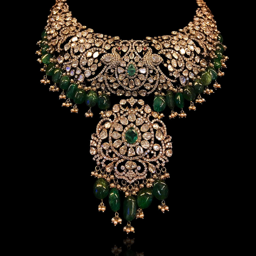 Victorian Look Traditional Heavy Choker Necklace with CZ Polki