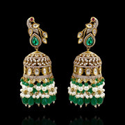 Vintage Polki Emerald Look Peacock Heavy Jhumka Earrings