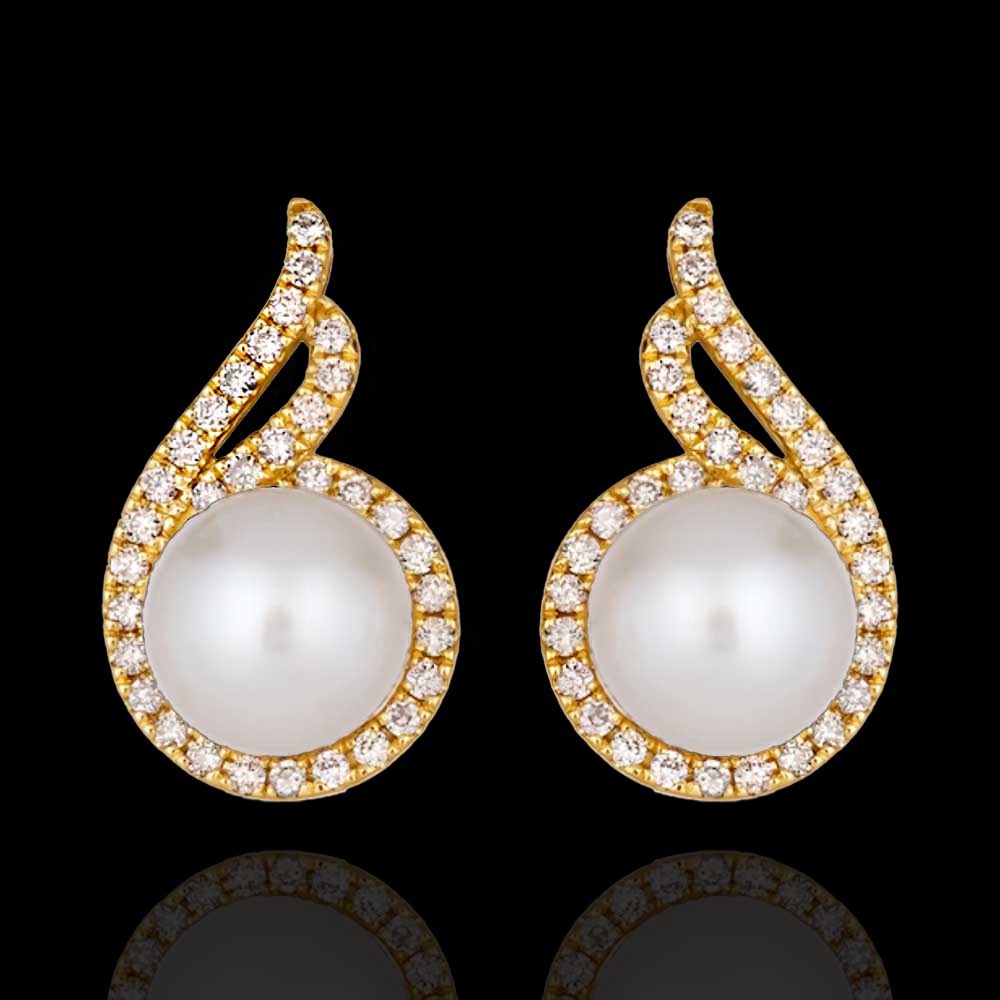 White Pearl with Diamond CZ Earrings Tops In 18Kt Gold Polish