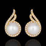 White Pearl with Diamond CZ Earrings Tops In 18Kt Gold Polish