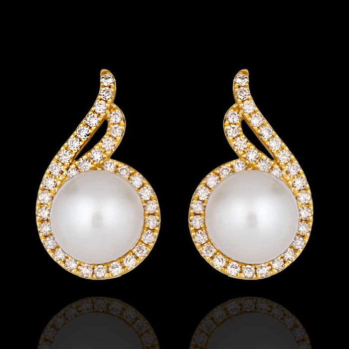 White Pearl with Diamond CZ Earrings Tops In 18Kt Gold Polish