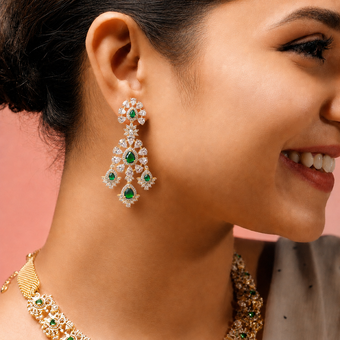 Emeralds' Magic - CZ Designer Earrings