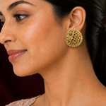Traditional Pure Silver Gold Polish Peacock Motif Ear Stud Earrings with Diamond CZ

