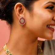 Exquisite Red Ruby Earrings with Sparkling Small Diamond Look Stones