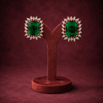 Ready to Ship - Emerald-Cut Green Stone Stud Earrings with Diamond-Style Halo