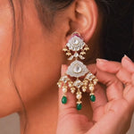925 Silver Polki Look Chandelier Earrings with Pearls
