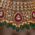 Polki Ruby Choker Necklace with Emerald Drops & Pearl Detailing