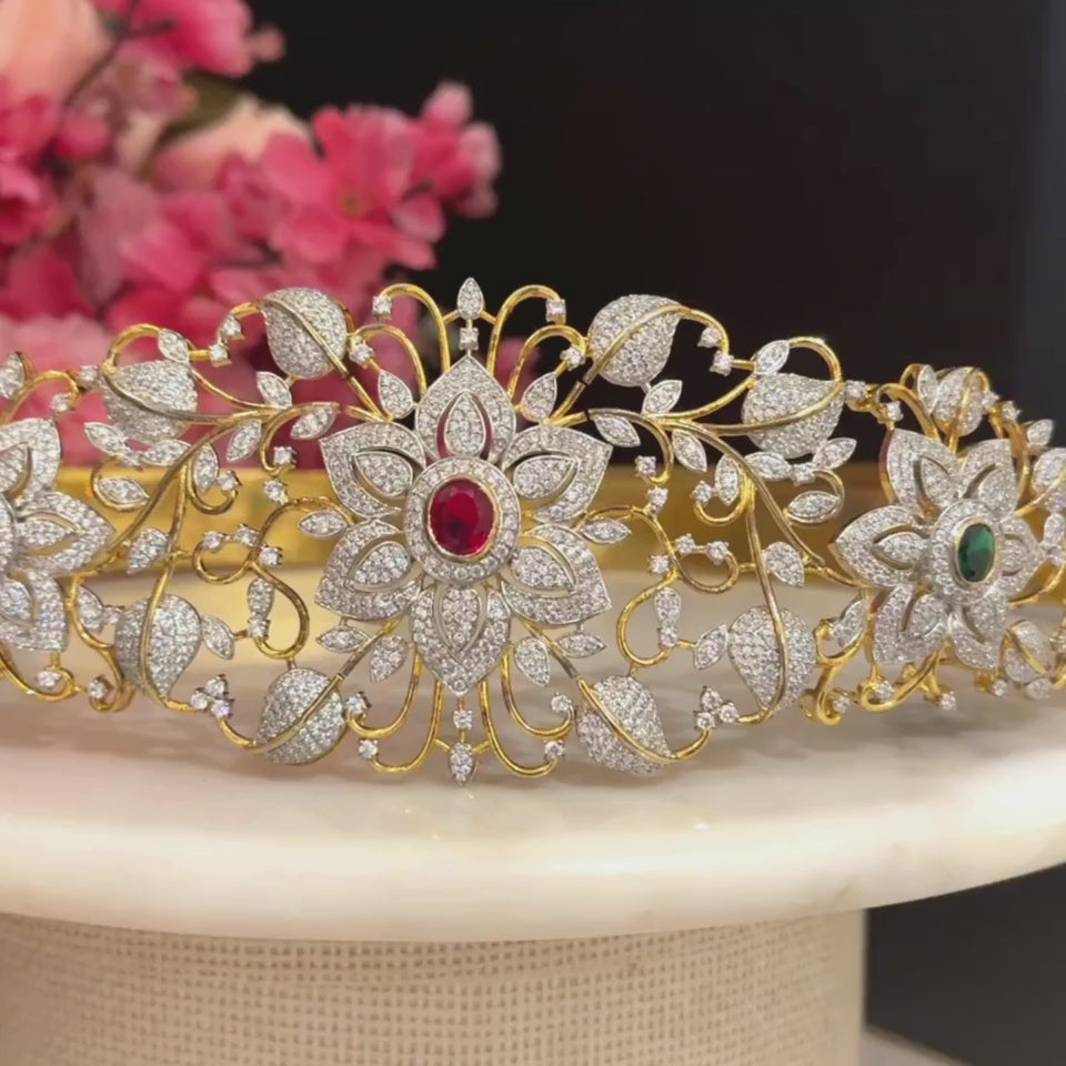 Floral Bridal Vadanam Design With Delicate & Intricate CZ Diamond