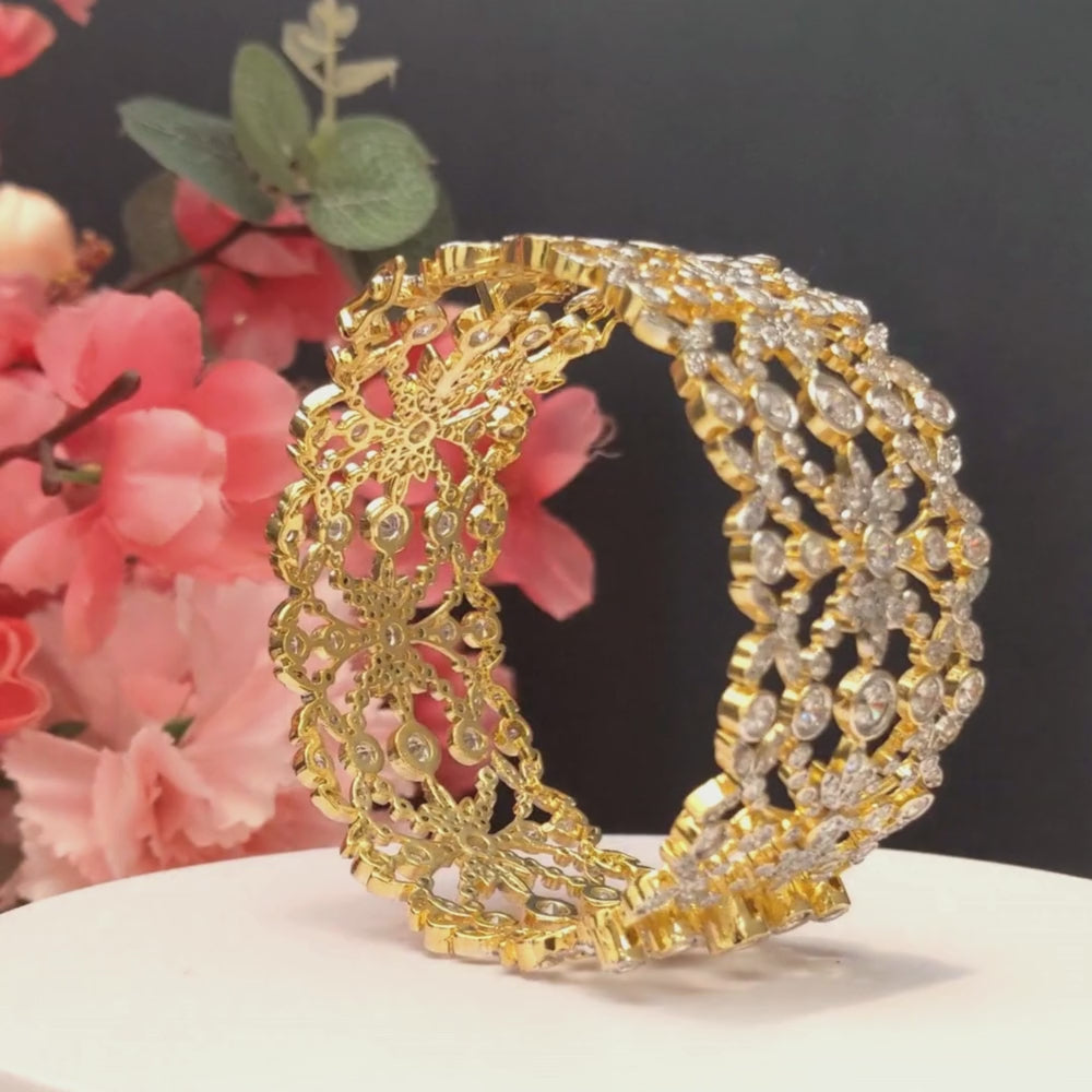 Statement Diamond Look Bangle Kada in 18Kt Yellow Gold Polish