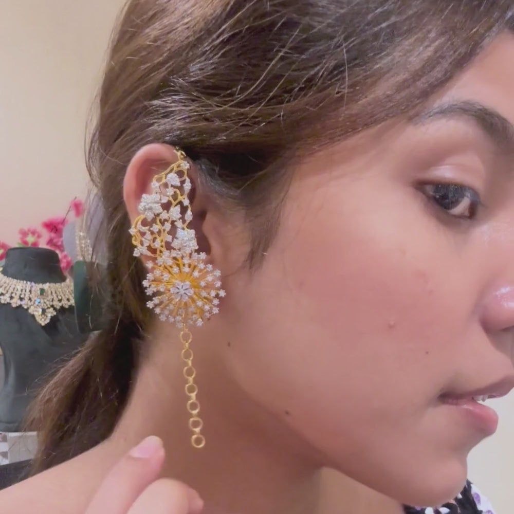 Elegant Champasaralu Matilu Bridal Ear Chain with Diamond Look
