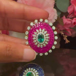 Invisible Setting Ruby Ring with Emerald Brilliance