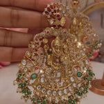 Silver Gold Polished Vishnu Temple Pendant Necklace & Earrings Set