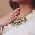 Gold Plated Hasli Choker Necklace with Carved Emeralds