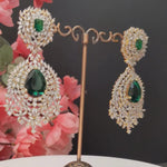 Stunning Heavy Diamond Emerald Look Earrings – Modern Bridal Jewelry