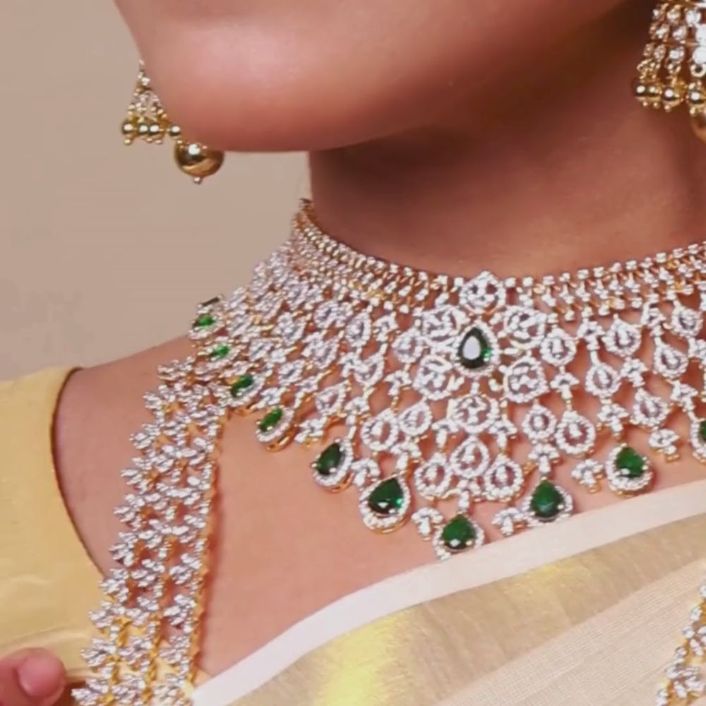 Delicate Diamond Look Bridal Choker with 18K Gold Polish
