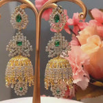 Pure Silver Regal Emerald Pearl Diamond Look Choker + Earrings SET