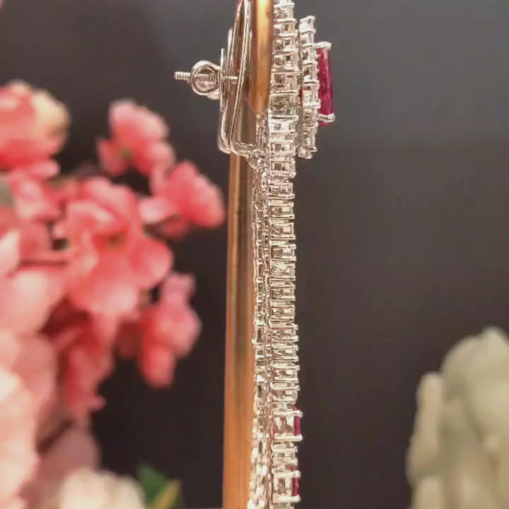 Ruby and Diamond Look Heavy Chandelier Earrings