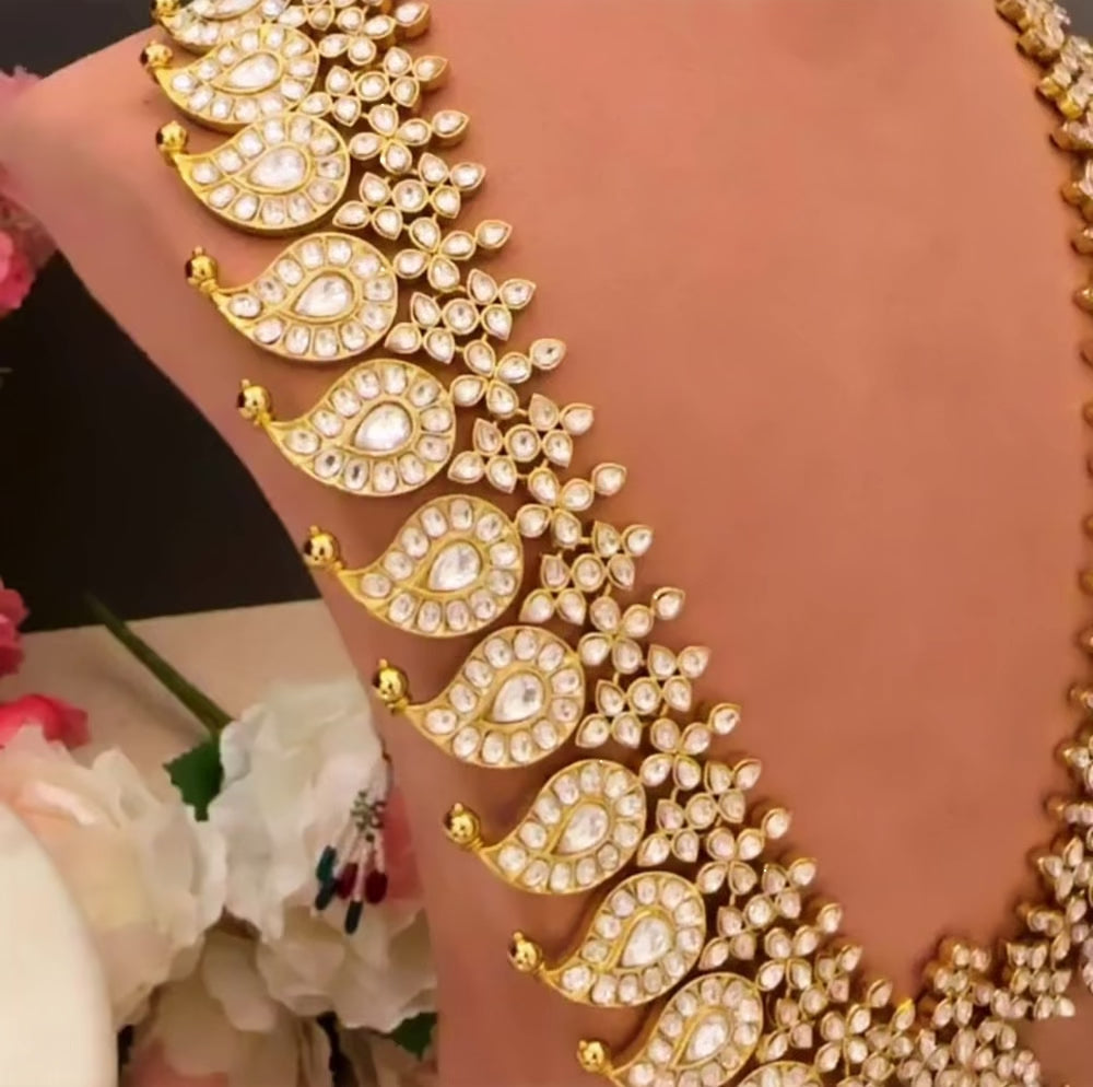 Reversible Mango Mala Haram Design with CZ Polki 18K Gold Polish Sneha Rateria Store
