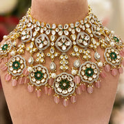 Polki Necklace with Rose Quartz