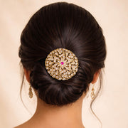 Ruby Diamond Look Floral Hair Clip in 925 Silver with Gold Polish