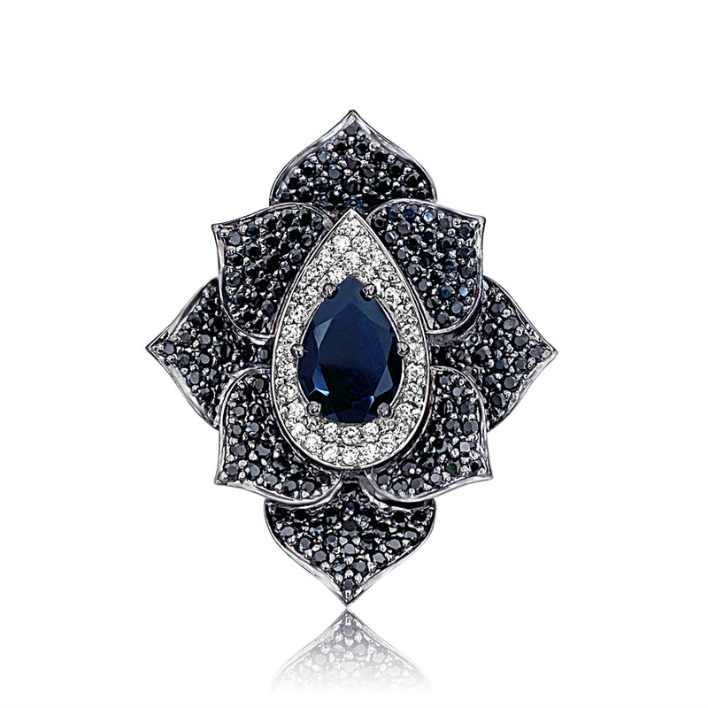 Black Flower Cocktail Ring