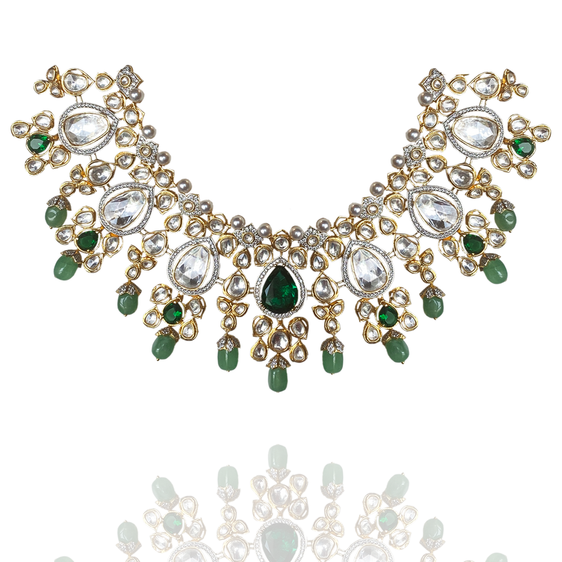 Emerald Timepiece - CZ Polki Necklace