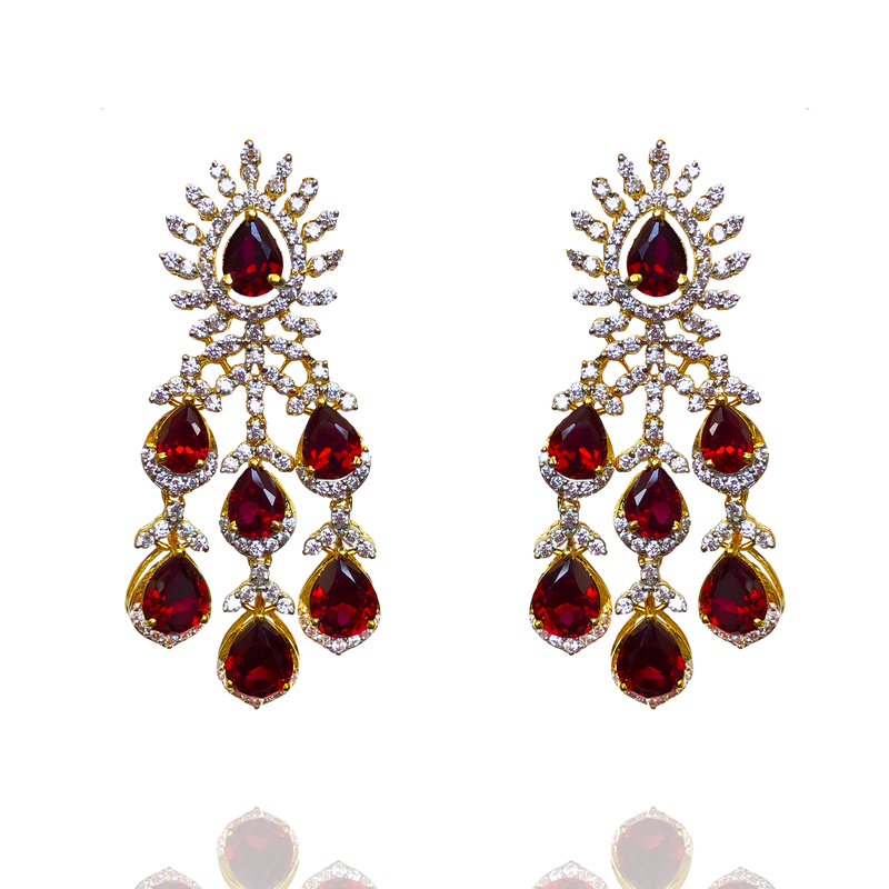 Shop Ruby Gold Plated Diamond Studded Hanging Earrings