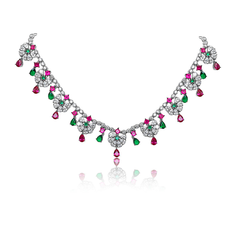 Green & Pink Flower Necklace