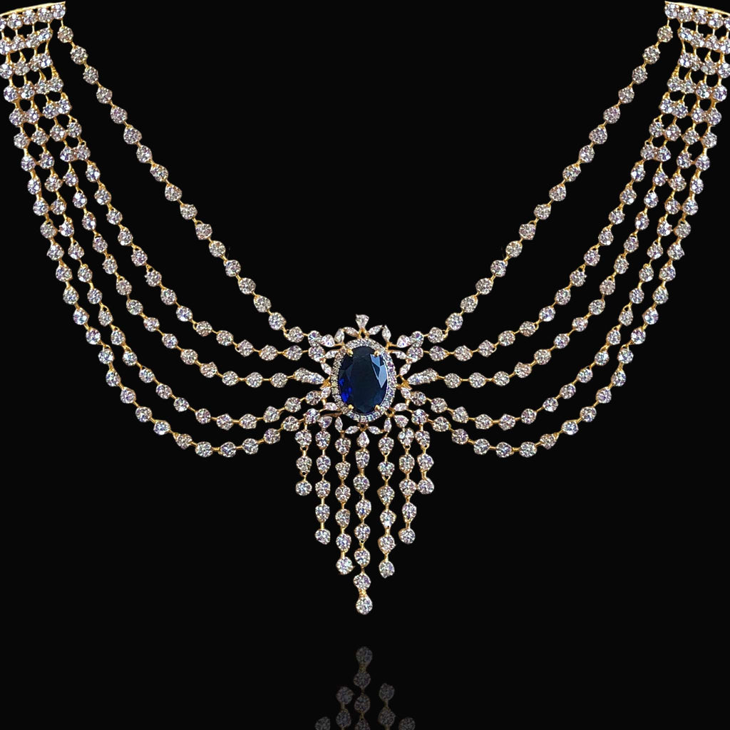 CZ choker necklace designs with jhumkas beautiful model - Swarnakshi Jewelry